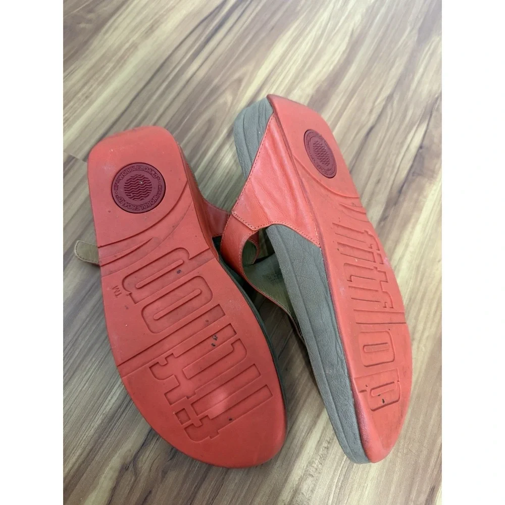 FitFlop Leather Adjustable Buckle Thong Sandals Orange US 9‎ Comfort Shoes